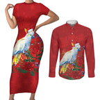 Merry Cocka-mas Couples Matching Short Sleeve Bodycon Dress and Long Sleeve Button Shirt Australia Christmas Red Art - Aussie Hoodie