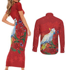 Merry Cocka-mas Couples Matching Short Sleeve Bodycon Dress and Long Sleeve Button Shirt Australia Christmas Red Art - Aussie Hoodie