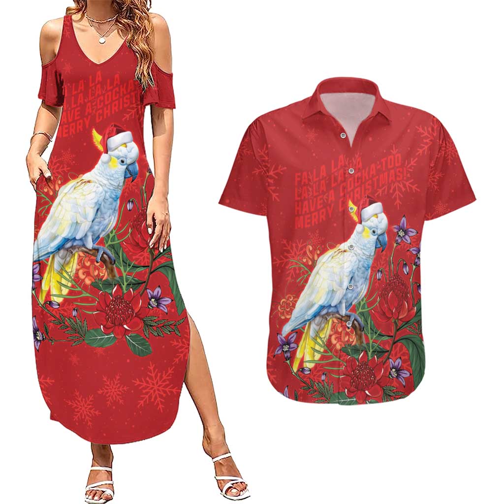Merry Cocka-mas Couples Matching Summer Maxi Dress and Hawaiian Shirt Australia Christmas Red Art - Aussie Hoodie