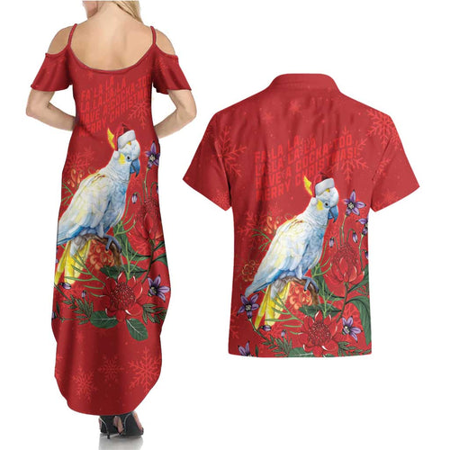 Merry Cocka-mas Couples Matching Summer Maxi Dress and Hawaiian Shirt Australia Christmas Red Art - Aussie Hoodie