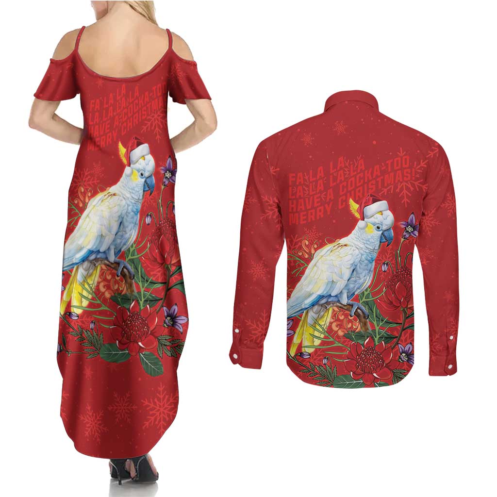 Merry Cocka-mas Couples Matching Summer Maxi Dress and Long Sleeve Button Shirt Australia Christmas Red Art - Aussie Hoodie