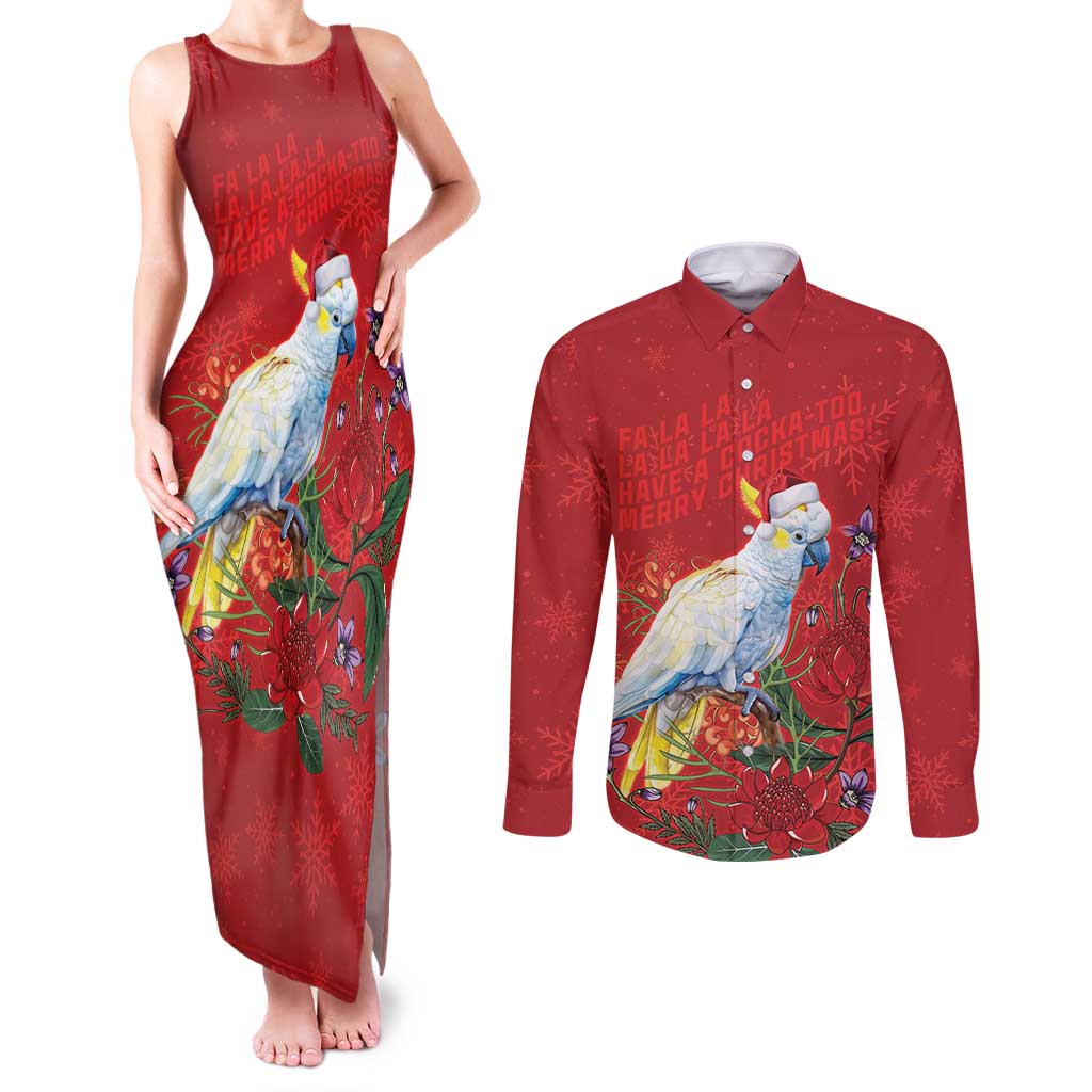 Merry Cocka-mas Couples Matching Tank Maxi Dress and Long Sleeve Button Shirt Australia Christmas Red Art - Aussie Hoodie