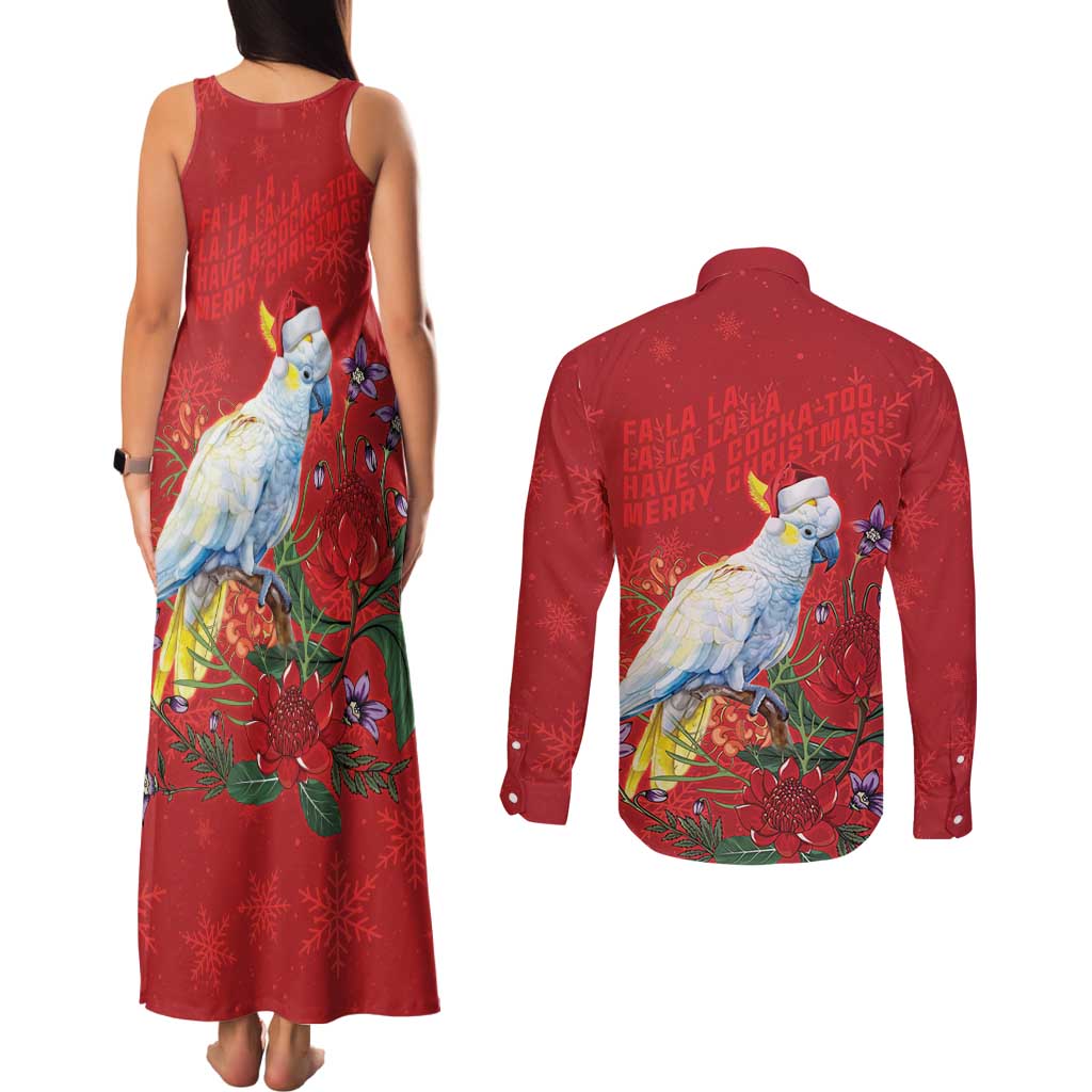 Merry Cocka-mas Couples Matching Tank Maxi Dress and Long Sleeve Button Shirt Australia Christmas Red Art - Aussie Hoodie