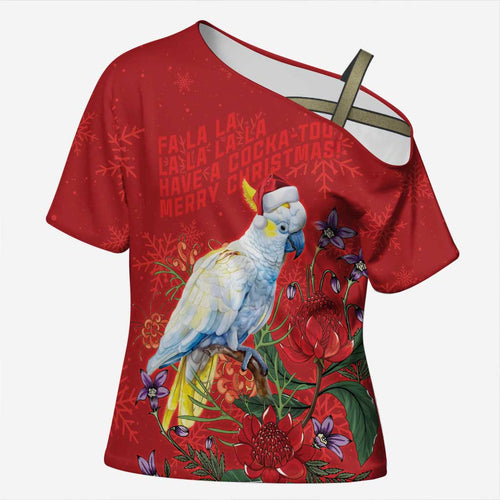 Merry Cocka-mas Cross Shoulder Shirt Australia Christmas Red Art - Aussie Hoodie