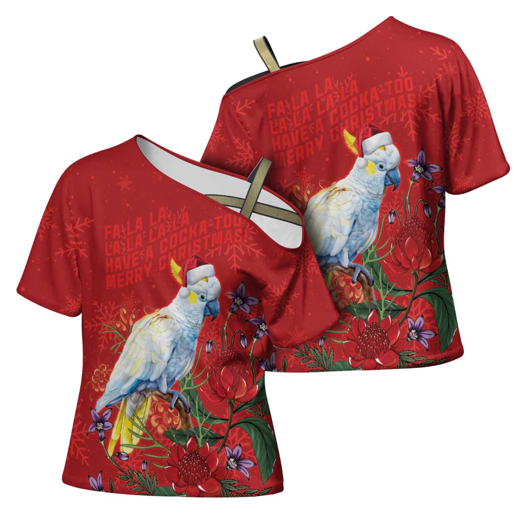 Merry Cocka-mas Cross Shoulder Shirt Australia Christmas Red Art - Aussie Hoodie