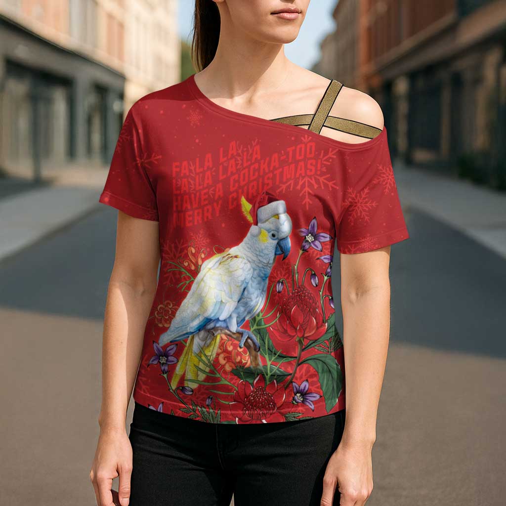 Merry Cocka-mas Cross Shoulder Shirt Australia Christmas Red Art - Aussie Hoodie