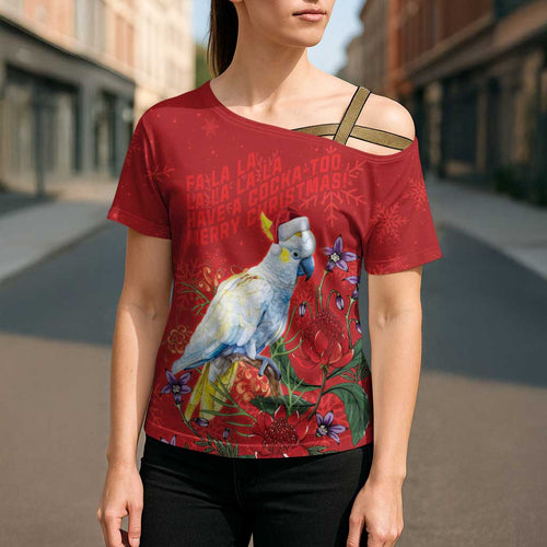 Merry Cocka-mas Cross Shoulder Shirt Australia Christmas Red Art - Aussie Hoodie