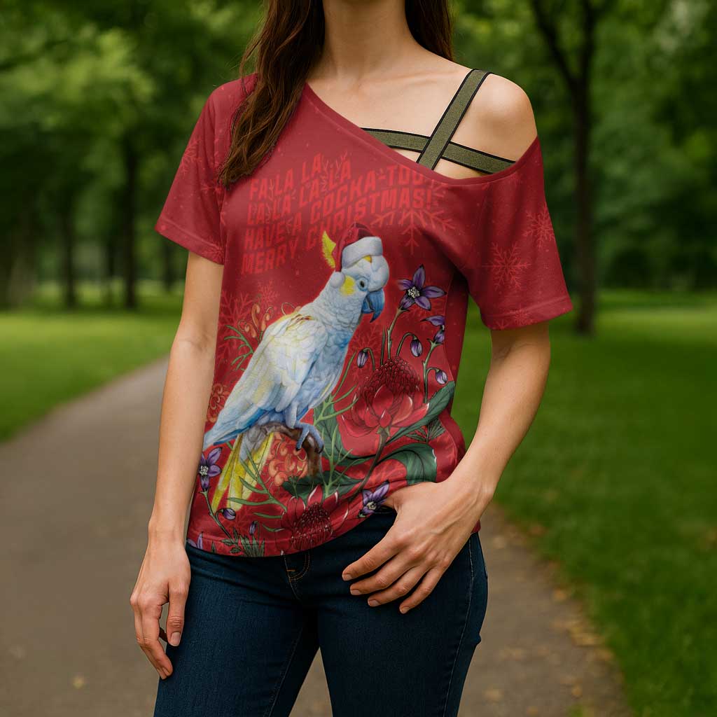 Merry Cocka-mas Cross Shoulder Shirt Australia Christmas Red Art - Aussie Hoodie