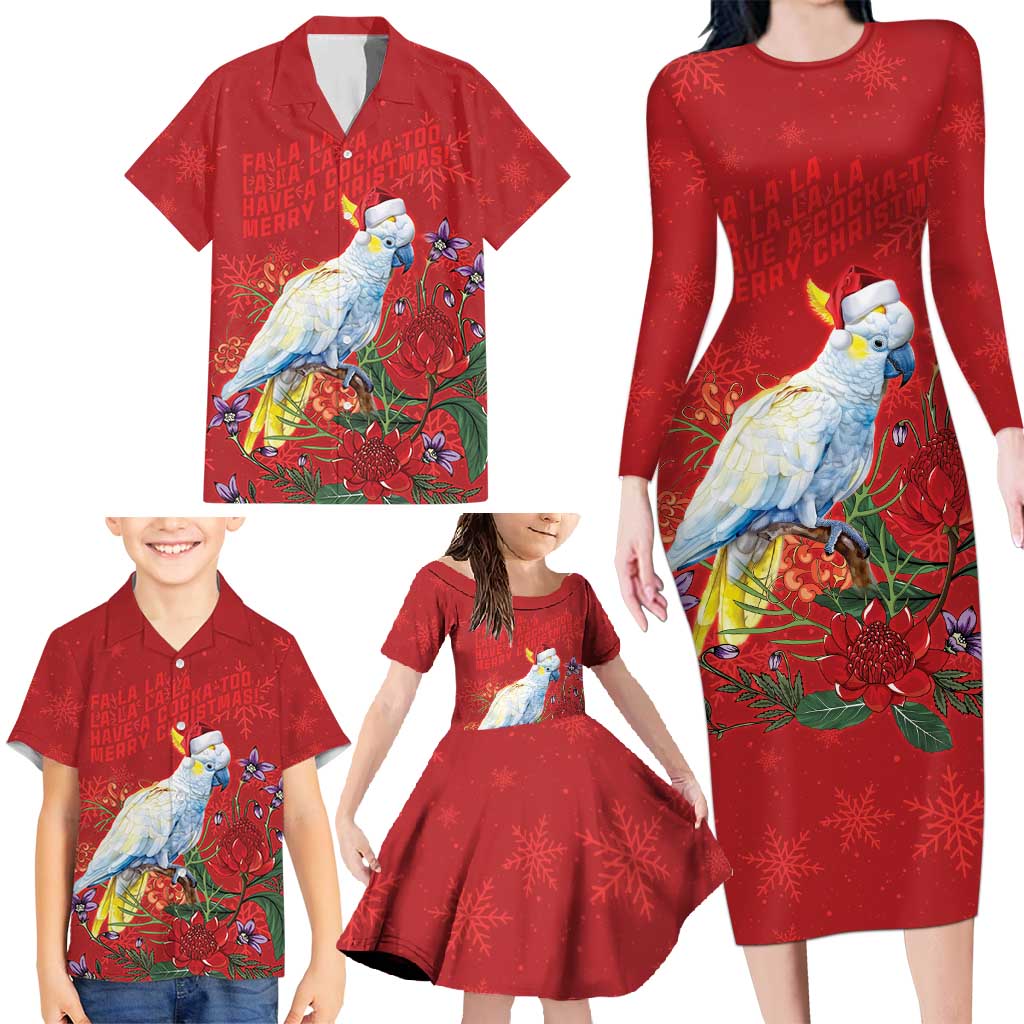 Merry Cocka-mas Family Matching Long Sleeve Bodycon Dress and Hawaiian Shirt Australia Christmas Red Art - Aussie Hoodie