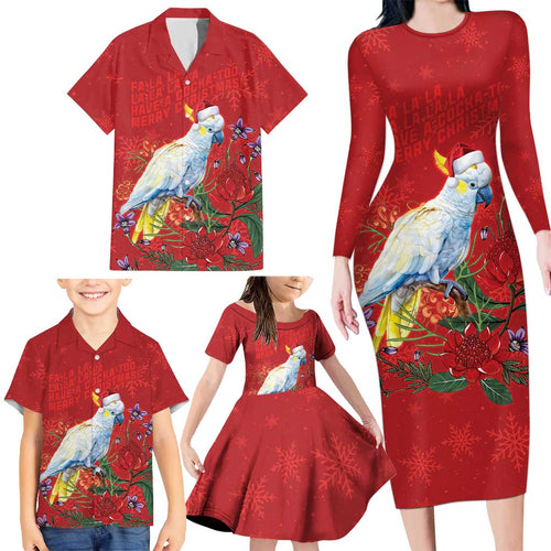 Merry Cocka-mas Family Matching Long Sleeve Bodycon Dress and Hawaiian Shirt Australia Christmas Red Art - Aussie Hoodie