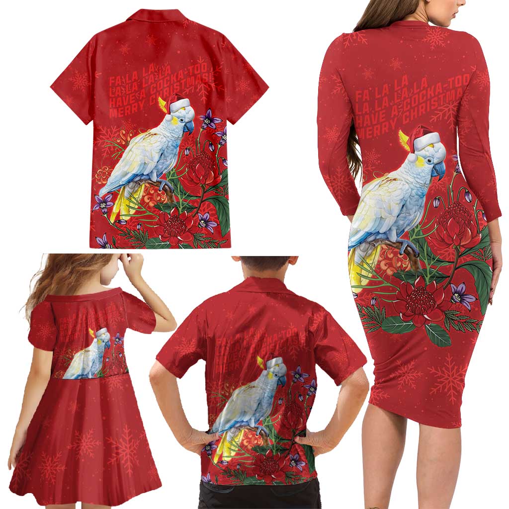 Merry Cocka-mas Family Matching Long Sleeve Bodycon Dress and Hawaiian Shirt Australia Christmas Red Art - Aussie Hoodie