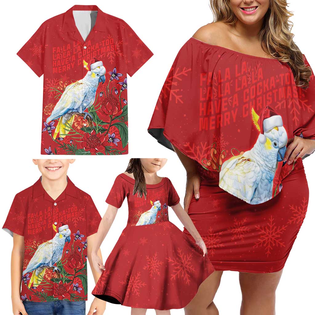 Merry Cocka-mas Family Matching Off Shoulder Short Dress and Hawaiian Shirt Australia Christmas Red Art - Aussie Hoodie