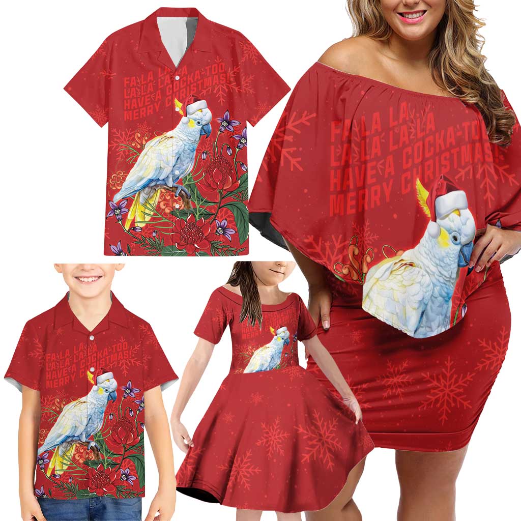 Merry Cocka-mas Family Matching Off Shoulder Short Dress and Hawaiian Shirt Australia Christmas Red Art - Aussie Hoodie
