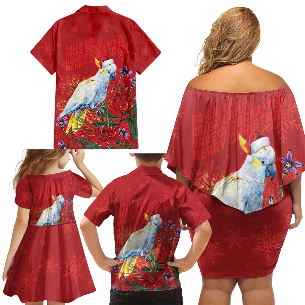 Merry Cocka-mas Family Matching Off Shoulder Short Dress and Hawaiian Shirt Australia Christmas Red Art - Aussie Hoodie