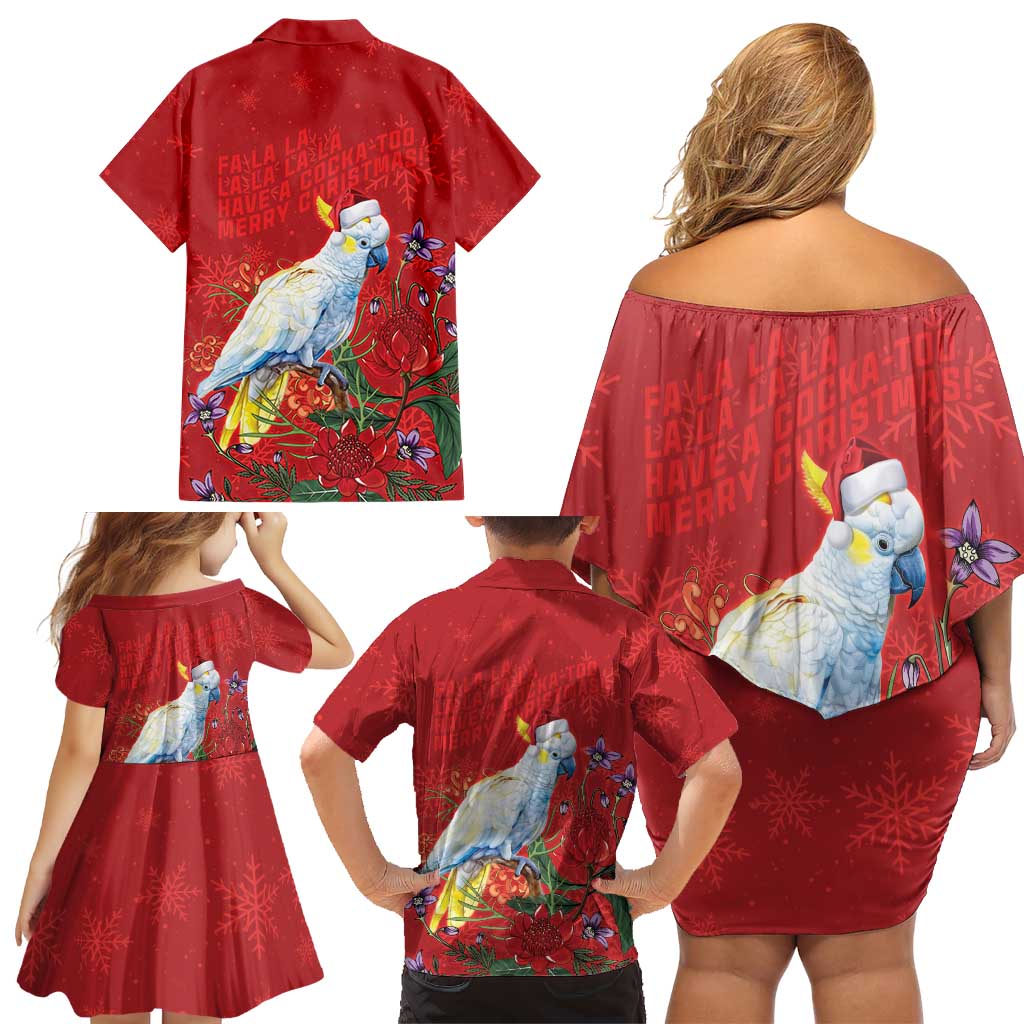 Merry Cocka-mas Family Matching Off Shoulder Short Dress and Hawaiian Shirt Australia Christmas Red Art - Aussie Hoodie
