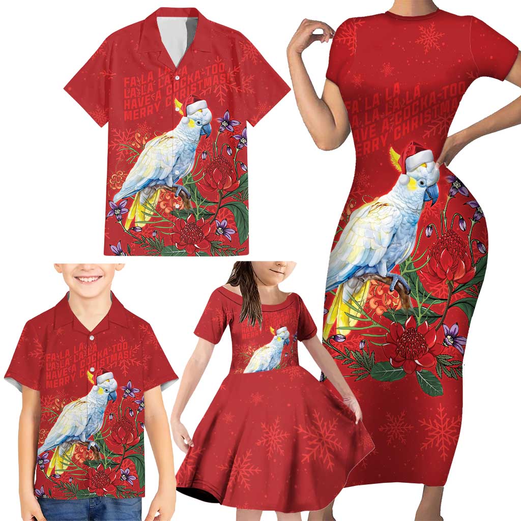 Merry Cocka-mas Family Matching Short Sleeve Bodycon Dress and Hawaiian Shirt Australia Christmas Red Art - Aussie Hoodie