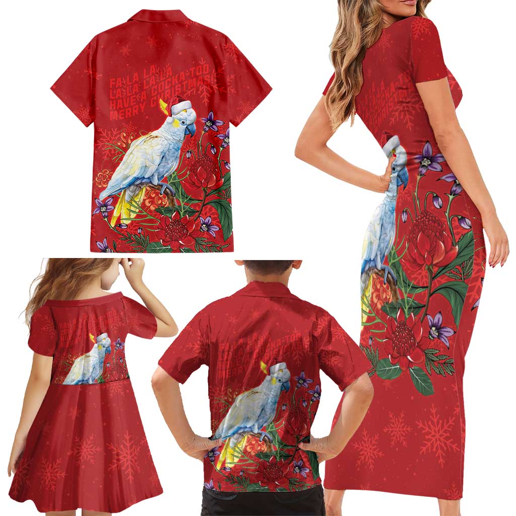 Merry Cocka-mas Family Matching Short Sleeve Bodycon Dress and Hawaiian Shirt Australia Christmas Red Art - Aussie Hoodie