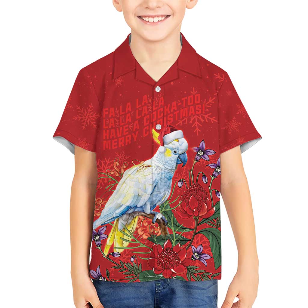 Merry Cocka-mas Family Matching Short Sleeve Bodycon Dress and Hawaiian Shirt Australia Christmas Red Art - Aussie Hoodie