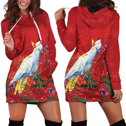 Merry Cocka-mas Hoodie Dress Australia Christmas Red Art - Aussie Hoodie