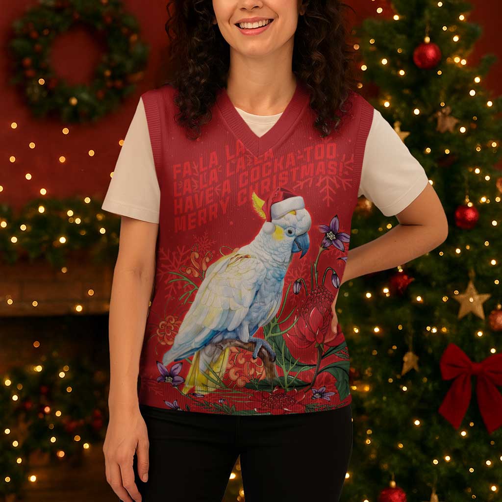 Merry Cocka-mas Christmas Knitted V-Neck Vest Australia Christmas Red Art - Aussie Hoodie