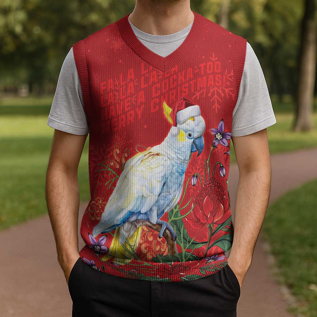 Merry Cocka-mas Christmas Knitted V-Neck Vest Australia Christmas Red Art - Aussie Hoodie
