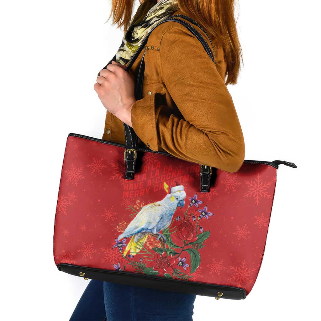 Merry Cocka-mas Leather Tote Bag Australia Christmas Red Art - Aussie Hoodie