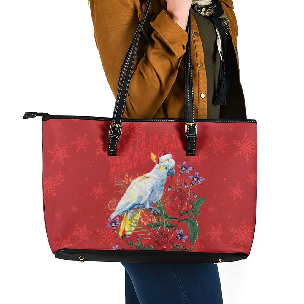 Merry Cocka-mas Leather Tote Bag Australia Christmas Red Art - Aussie Hoodie