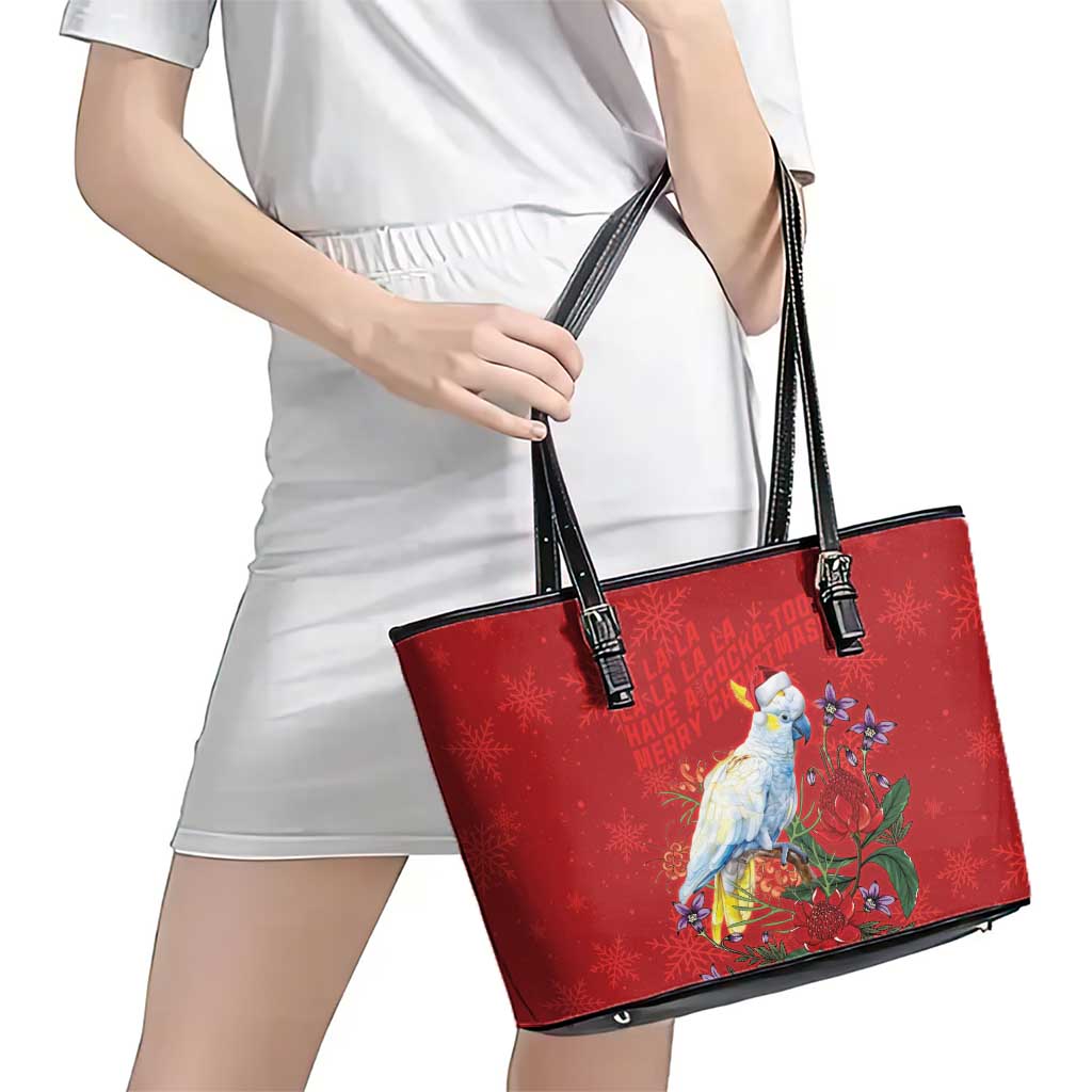 Merry Cocka-mas Leather Tote Bag Australia Christmas Red Art - Aussie Hoodie