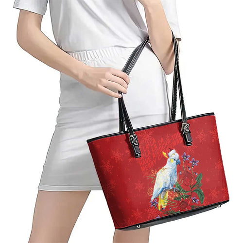 Merry Cocka-mas Leather Tote Bag Australia Christmas Red Art - Aussie Hoodie