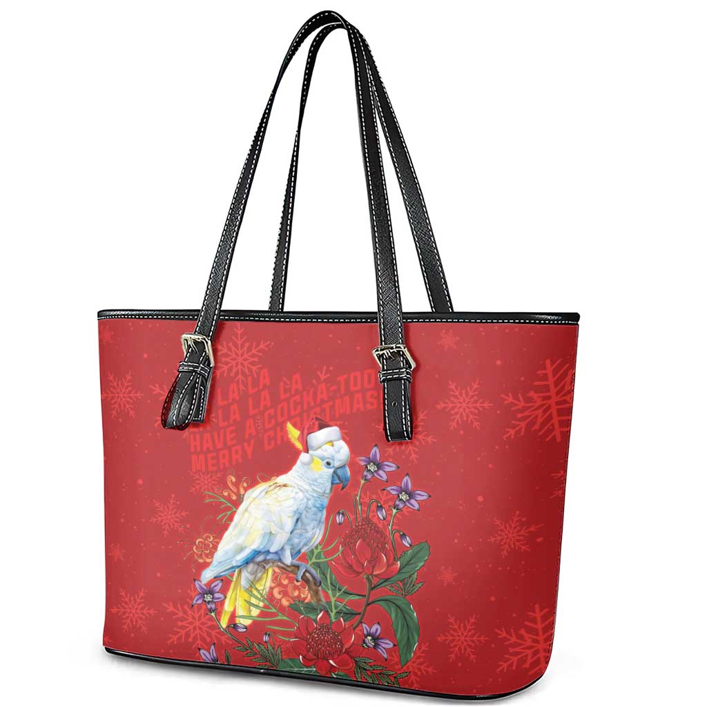Merry Cocka-mas Leather Tote Bag Australia Christmas Red Art - Aussie Hoodie