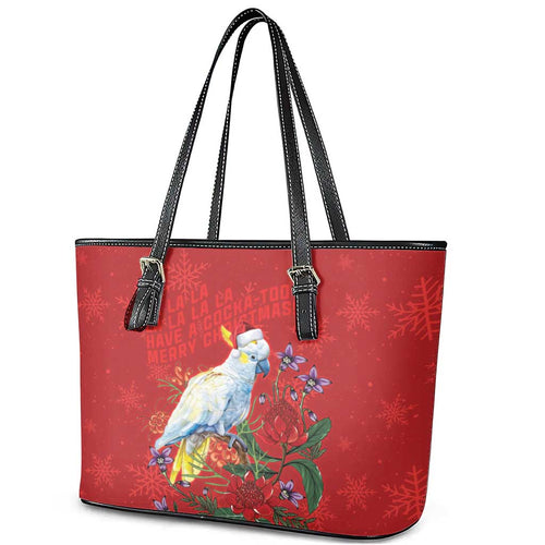 Merry Cocka-mas Leather Tote Bag Australia Christmas Red Art - Aussie Hoodie