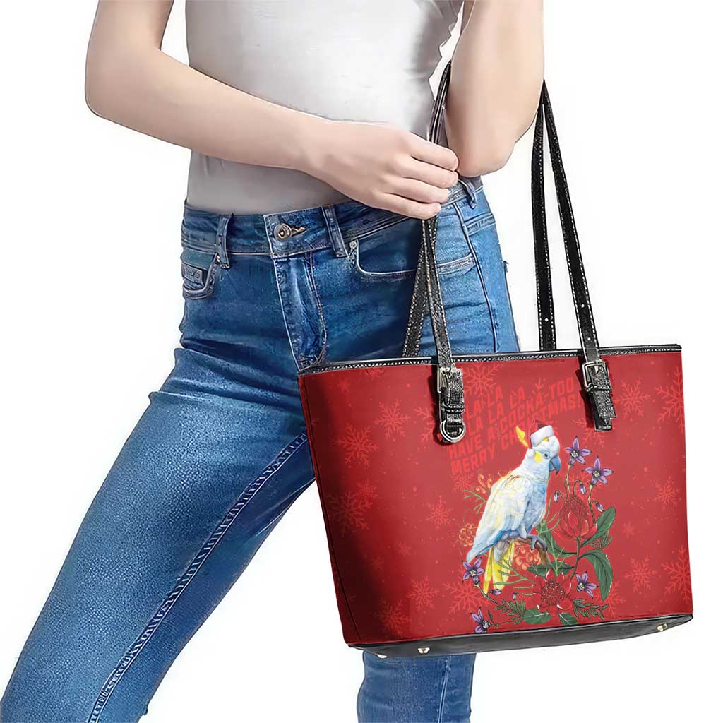Merry Cocka-mas Leather Tote Bag Australia Christmas Red Art - Aussie Hoodie