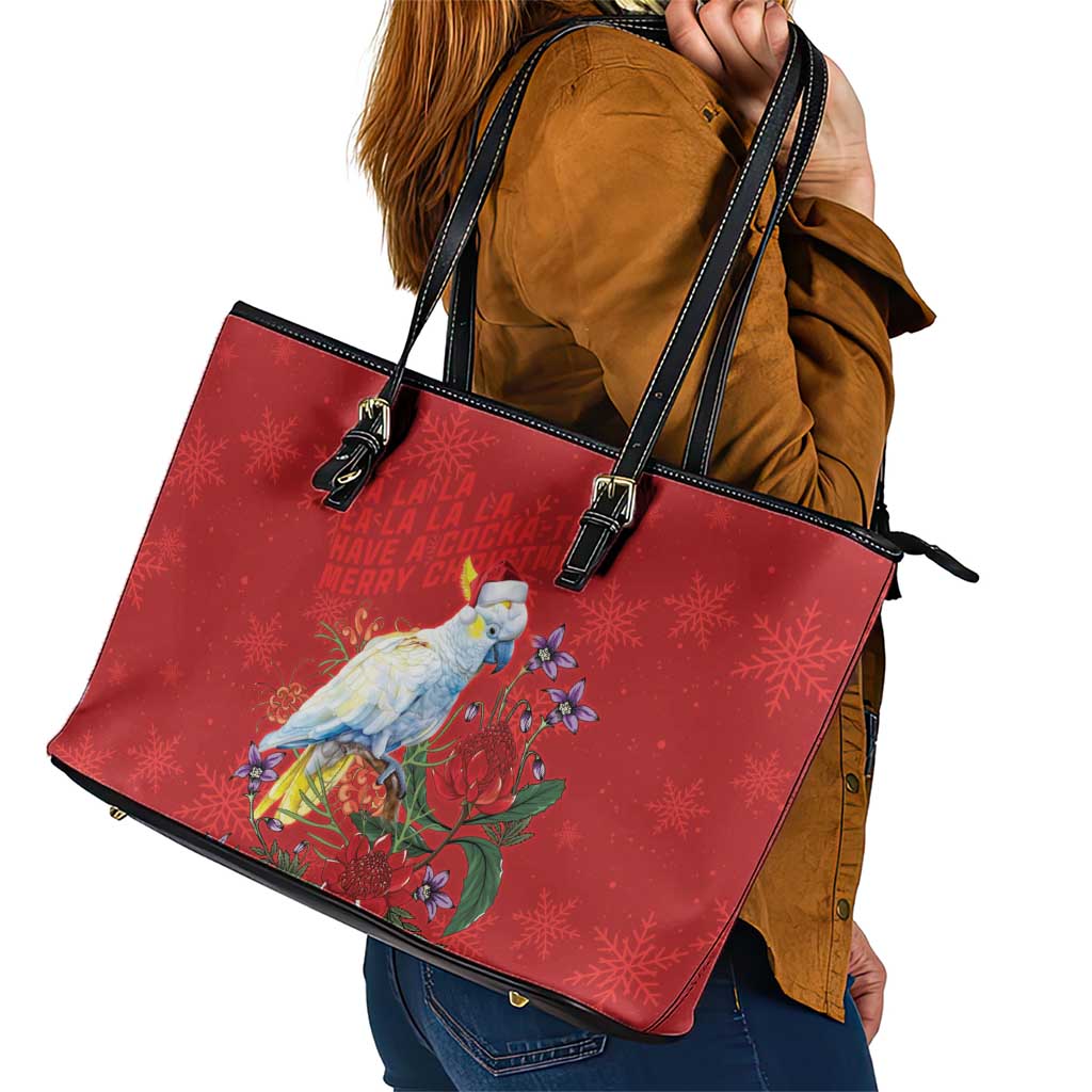 Merry Cocka-mas Leather Tote Bag Australia Christmas Red Art - Aussie Hoodie