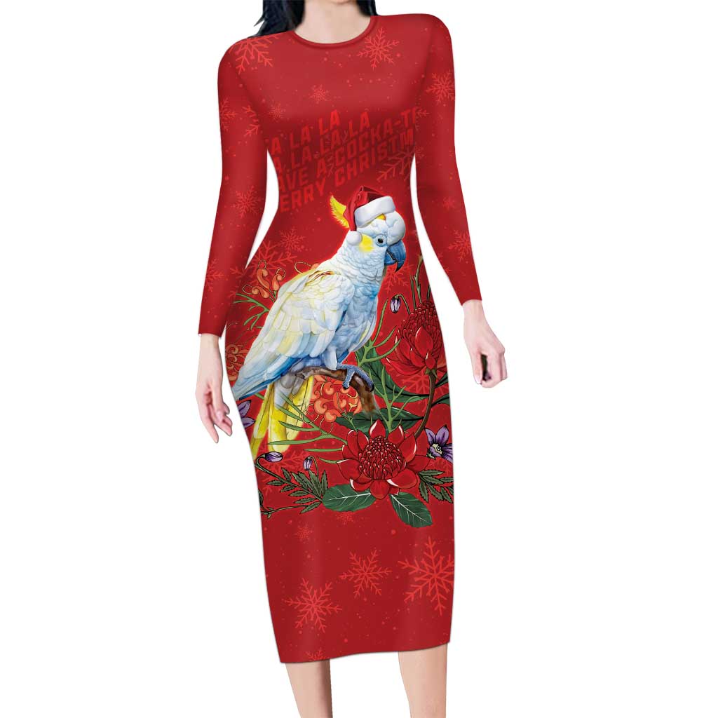 Merry Cocka-mas Long Sleeve Bodycon Dress Australia Christmas Red Art - Aussie Hoodie