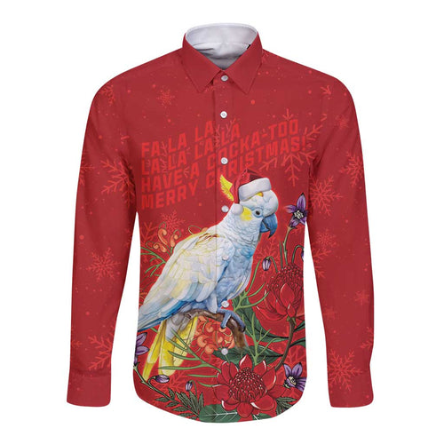 Merry Cocka-mas Long Sleeve Button Shirt Australia Christmas Red Art - Aussie Hoodie