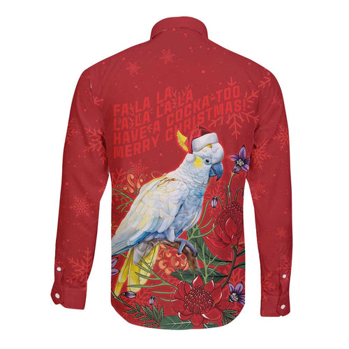 Merry Cocka-mas Long Sleeve Button Shirt Australia Christmas Red Art - Aussie Hoodie