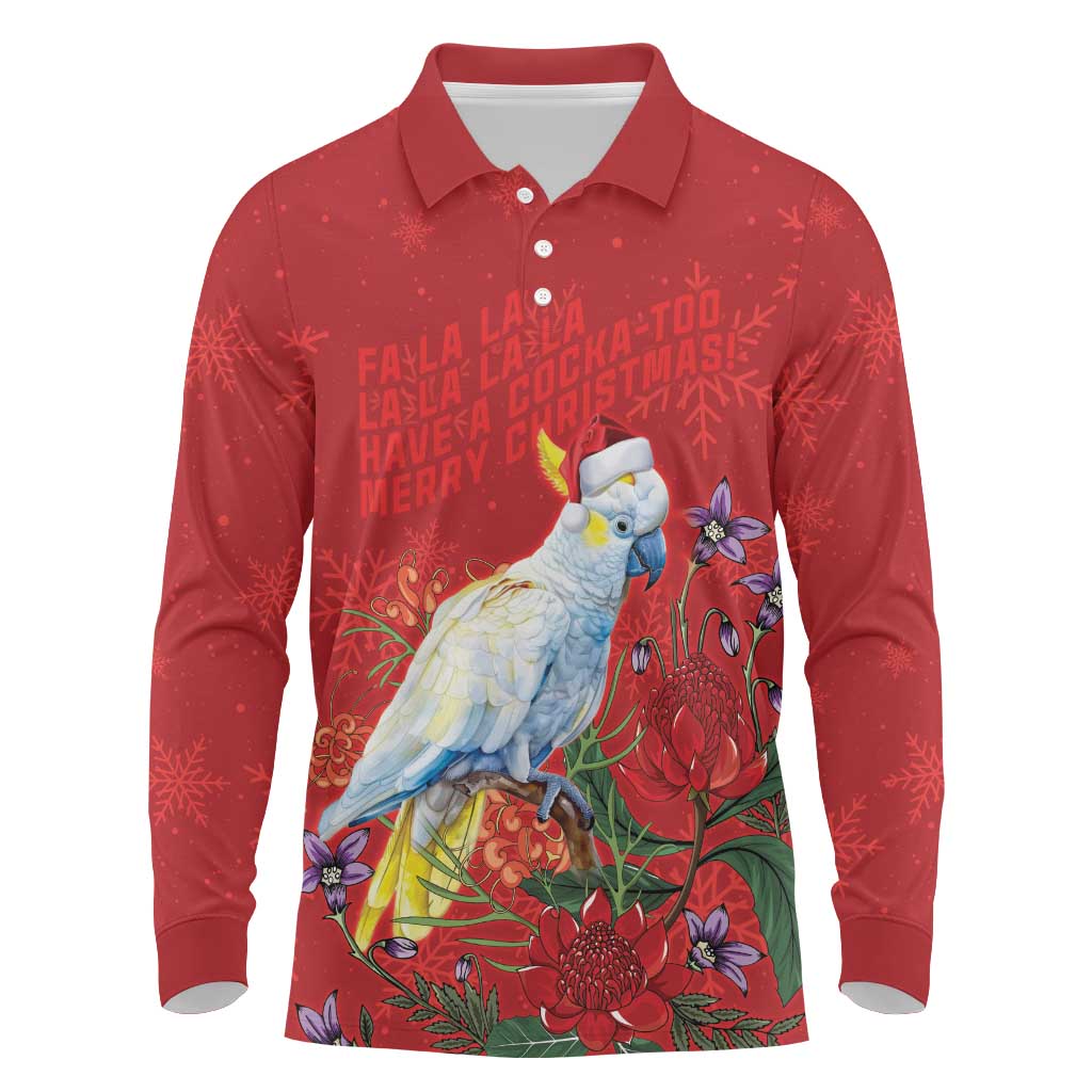 Merry Cocka-mas Long Sleeve Polo Shirt Australia Christmas Red Art - Aussie Hoodie