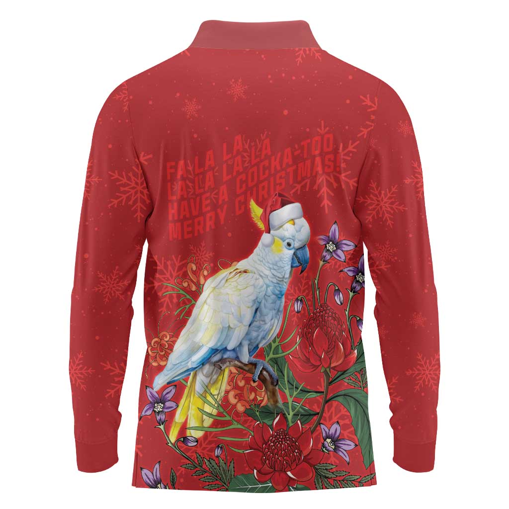 Merry Cocka-mas Long Sleeve Polo Shirt Australia Christmas Red Art - Aussie Hoodie