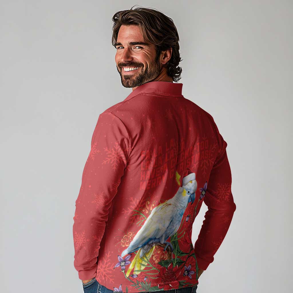 Merry Cocka-mas Long Sleeve Polo Shirt Australia Christmas Red Art - Aussie Hoodie