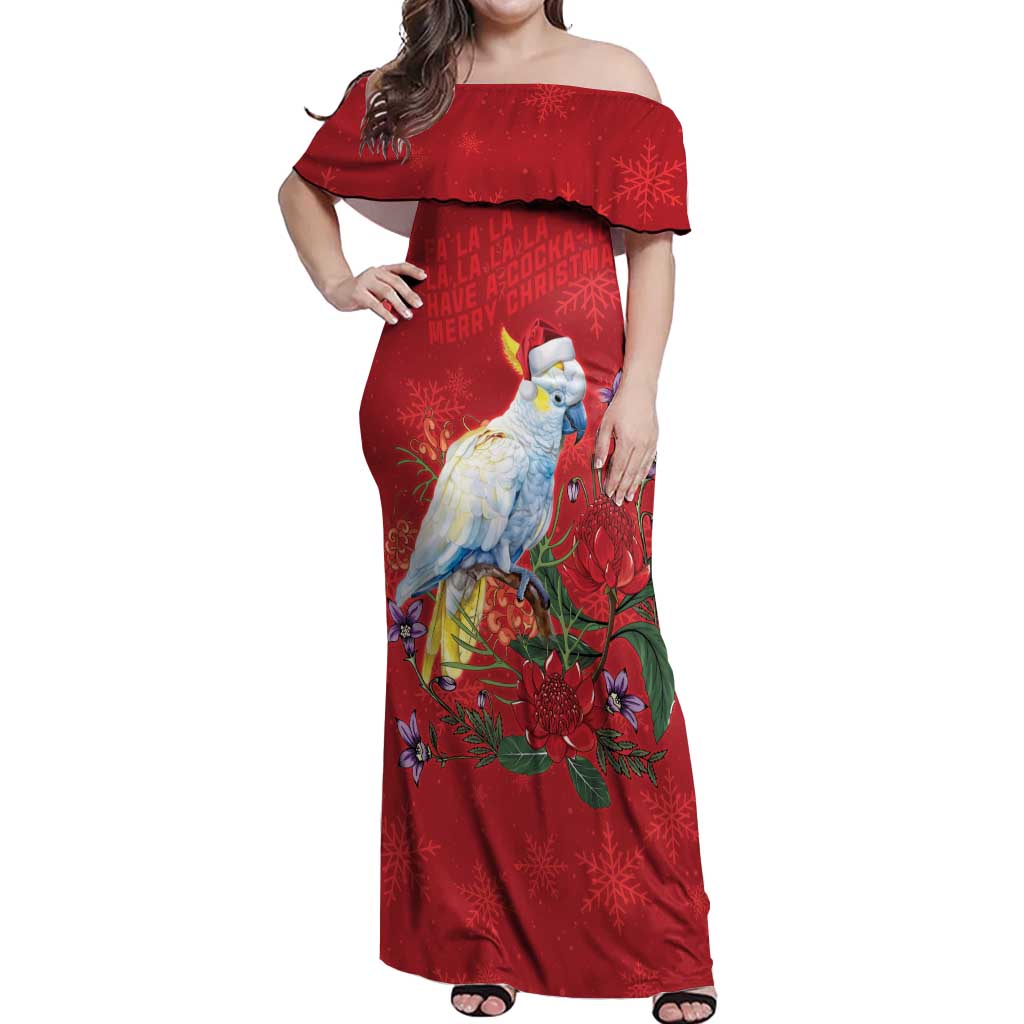 Merry Cocka-mas Off Shoulder Maxi Dress Australia Christmas Red Art - Aussie Hoodie