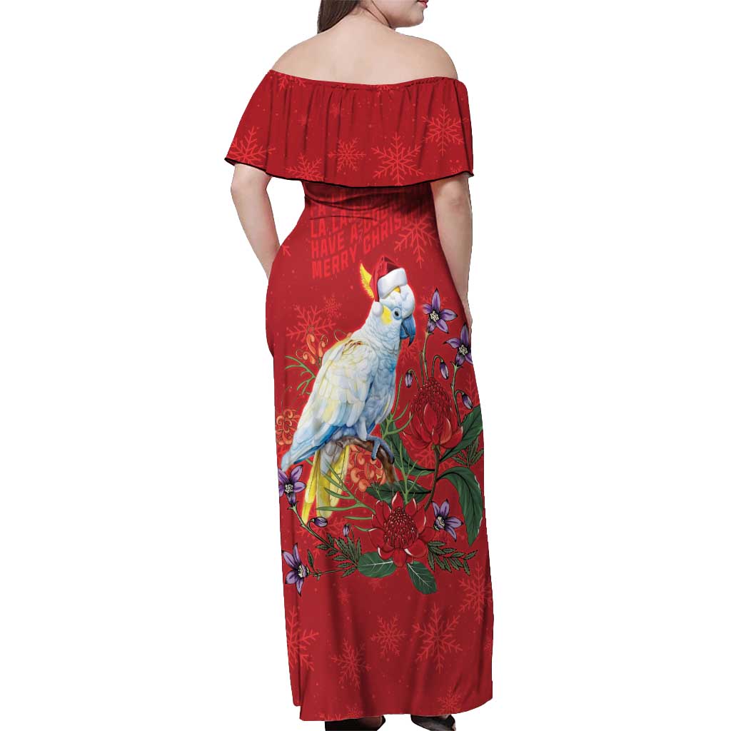 Merry Cocka-mas Off Shoulder Maxi Dress Australia Christmas Red Art - Aussie Hoodie