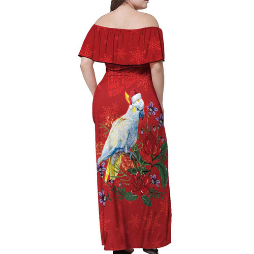Merry Cocka-mas Off Shoulder Maxi Dress Australia Christmas Red Art - Aussie Hoodie