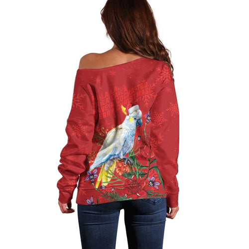 Merry Cocka-mas Off Shoulder Sweater Australia Christmas Red Art - Aussie Hoodie