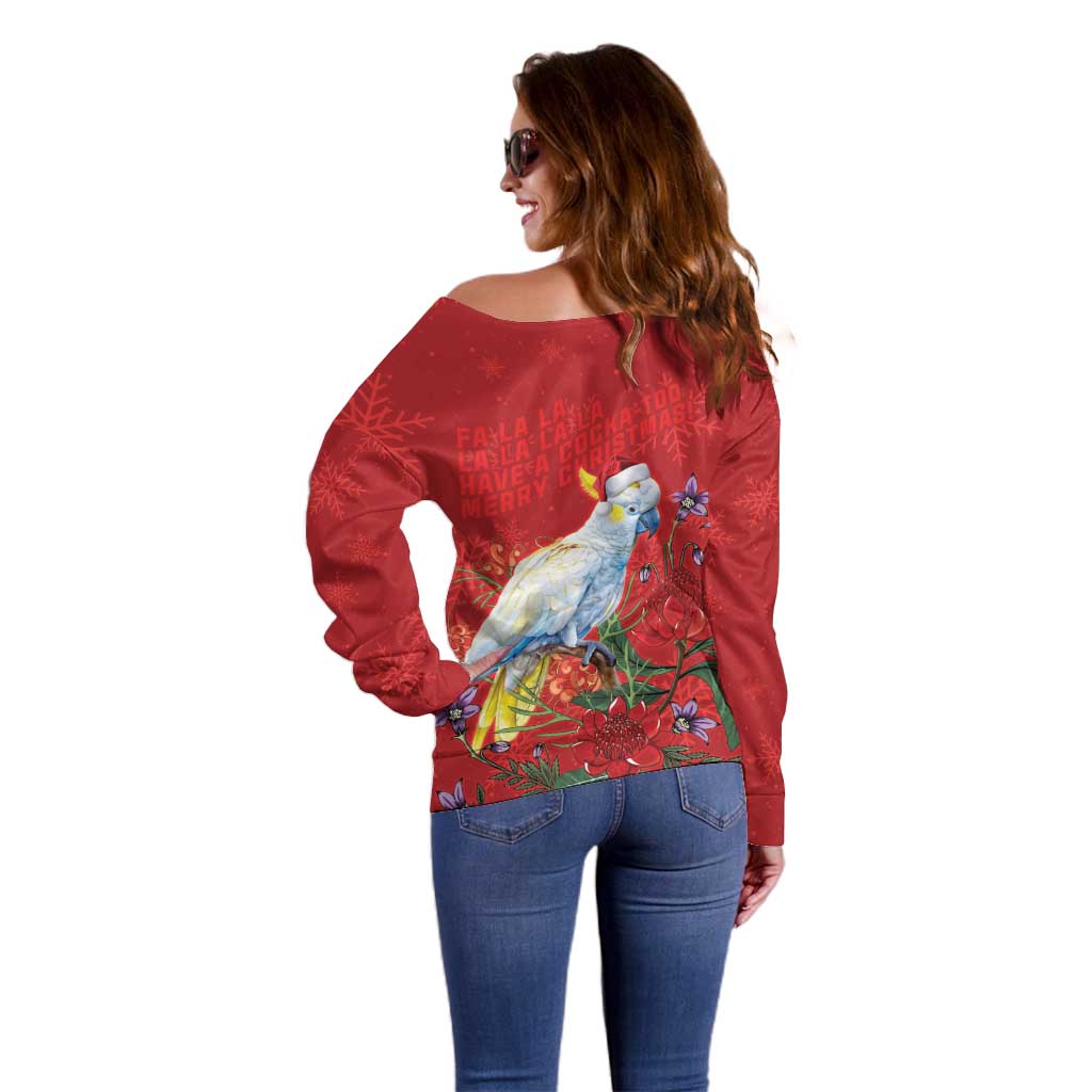Merry Cocka-mas Off Shoulder Sweater Australia Christmas Red Art - Aussie Hoodie