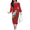 Merry Cocka-mas Off The Shoulder Long Sleeve Dress Australia Christmas Red Art - Aussie Hoodie