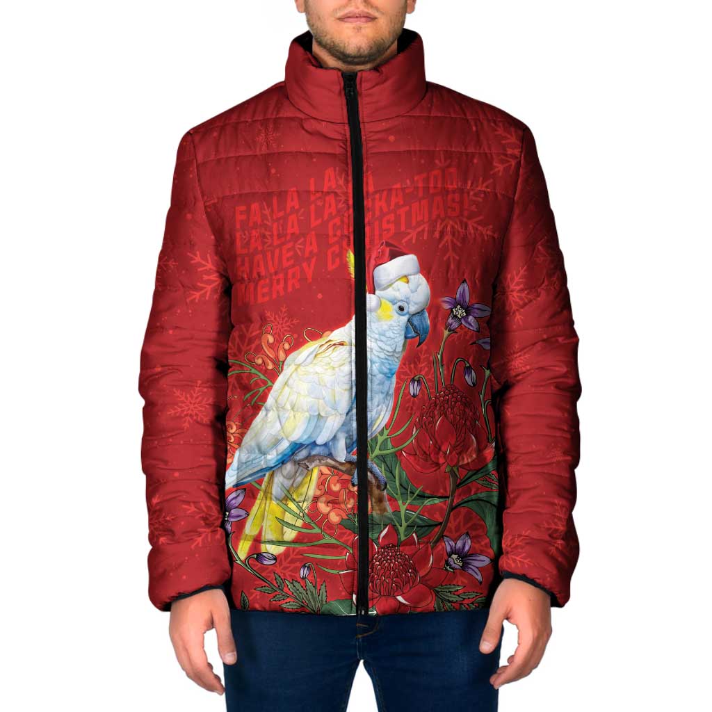 Merry Cocka-mas Padded Jacket Australia Christmas Red Art - Aussie Hoodie
