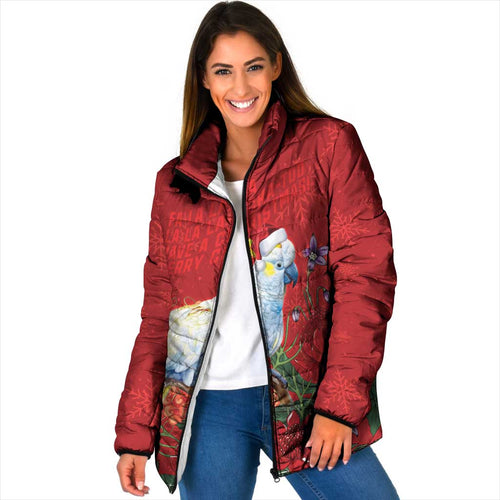 Merry Cocka-mas Padded Jacket Australia Christmas Red Art - Aussie Hoodie