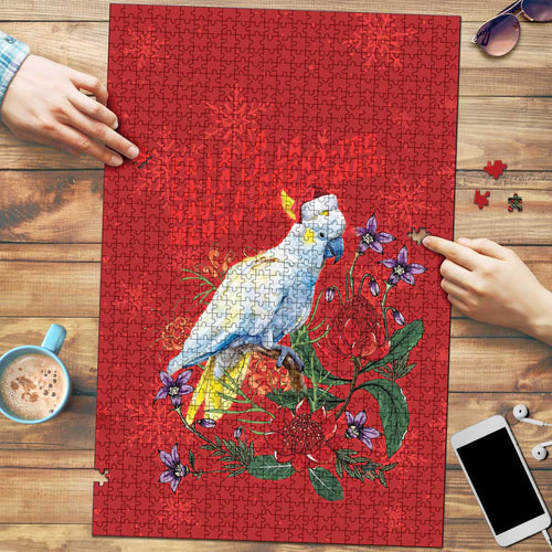 Merry Cocka-mas Puzzle Australia Christmas Red Art - Aussie Hoodie