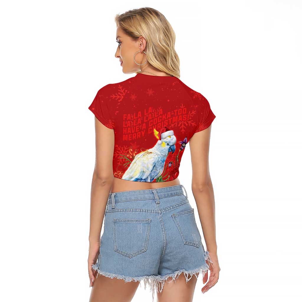 Merry Cocka-mas Raglan Cropped T Shirt Australia Christmas Red Art - Aussie Hoodie