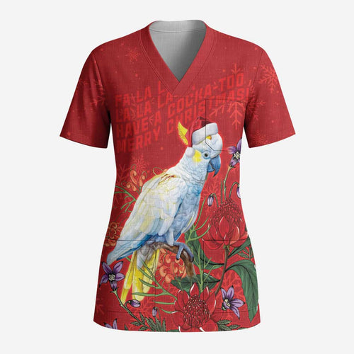 Merry Cocka-mas Scrub Top Australia Christmas Red Art - Aussie Hoodie